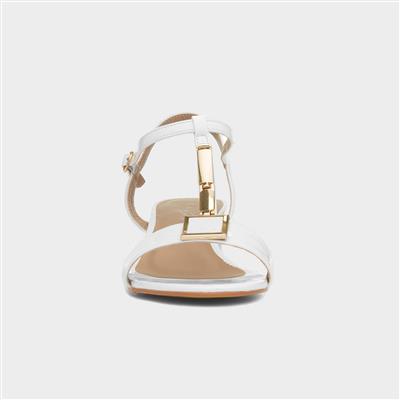 Blaze Womens White Patent Buckle T-Bar Heel