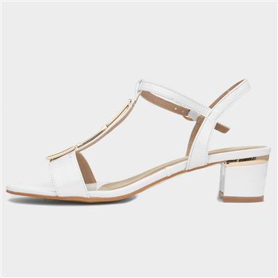 Blaze Womens White Patent Buckle T-Bar Heel