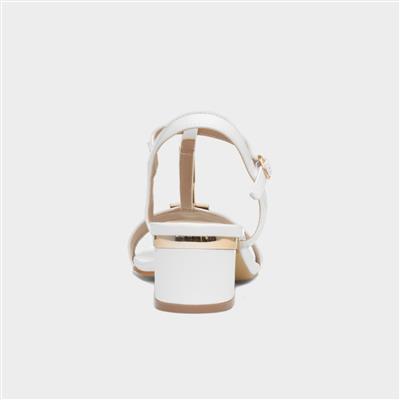 Blaze Womens White Patent Buckle T-Bar Heel
