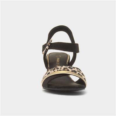Womens Black Leopard Print Buckle Heel