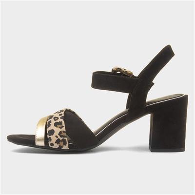 Womens Black Leopard Print Buckle Heel