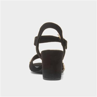 Womens Black Leopard Print Buckle Heel