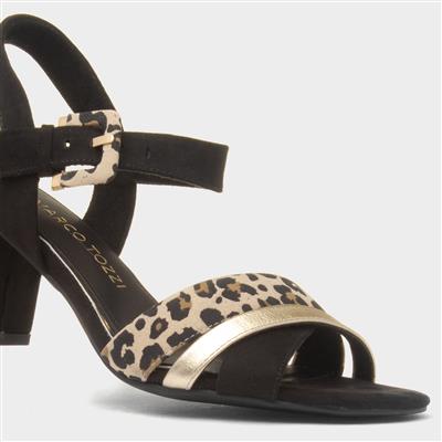 Womens Black Leopard Print Buckle Heel
