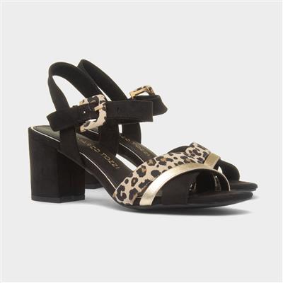 Womens Black Leopard Print Buckle Heel