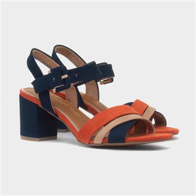 Womens Navy Buckle Heel