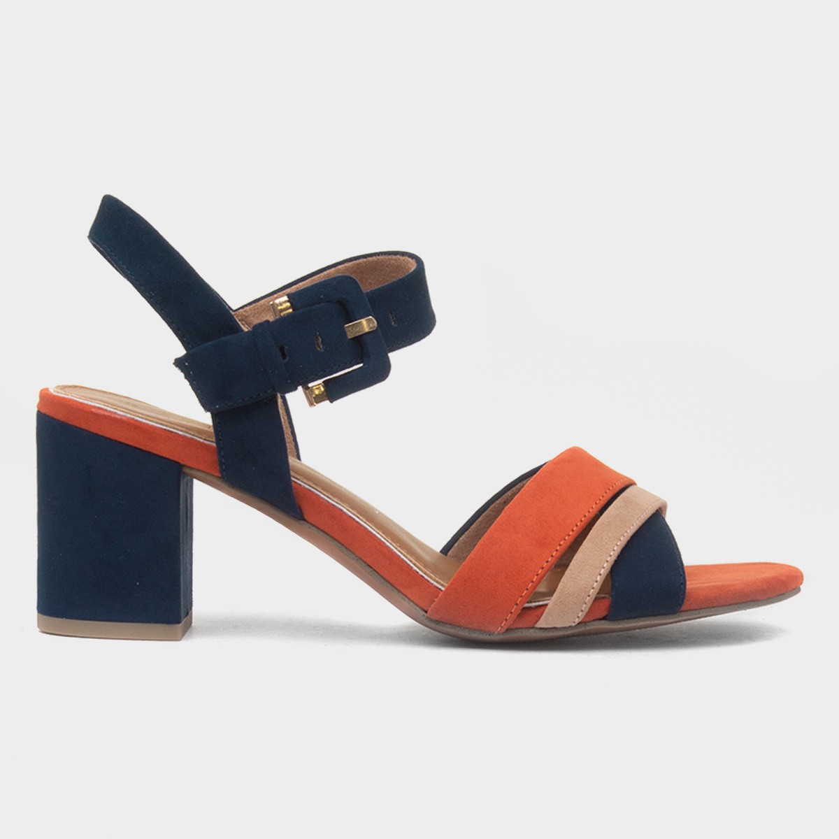 Womens Navy Buckle Heel