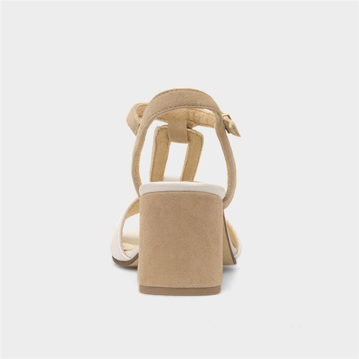 Womens White Leather Block Heel Sandal