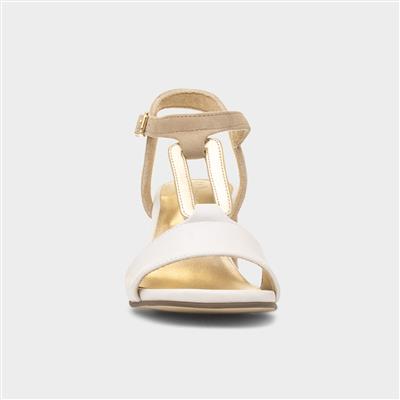 Womens White Leather Block Heel