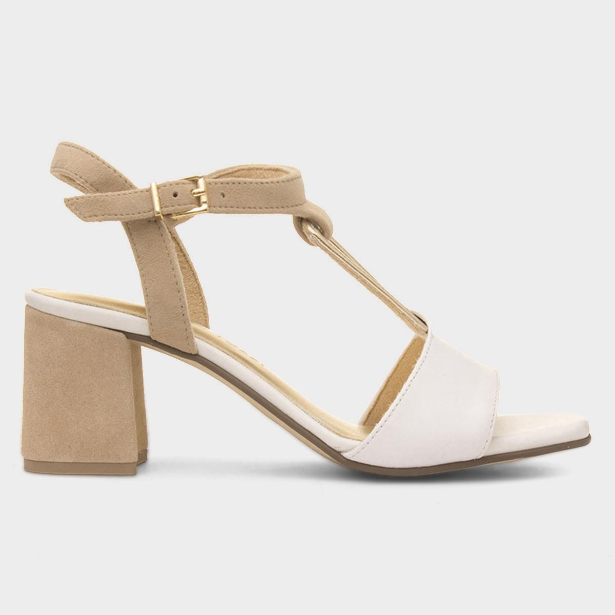 Womens White Leather Block Heel