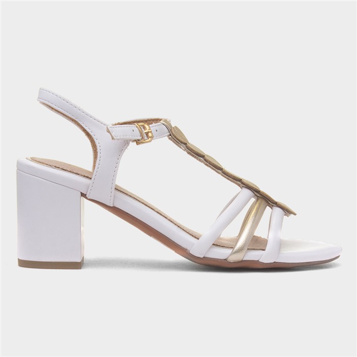 Marco Tozzi Women's White And Gold Heart T-Bar Heel Size 41