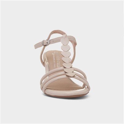 Womens Ivory Patent Heart T-Bar Heel