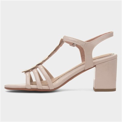 Womens Ivory Patent Heart T-Bar Heel