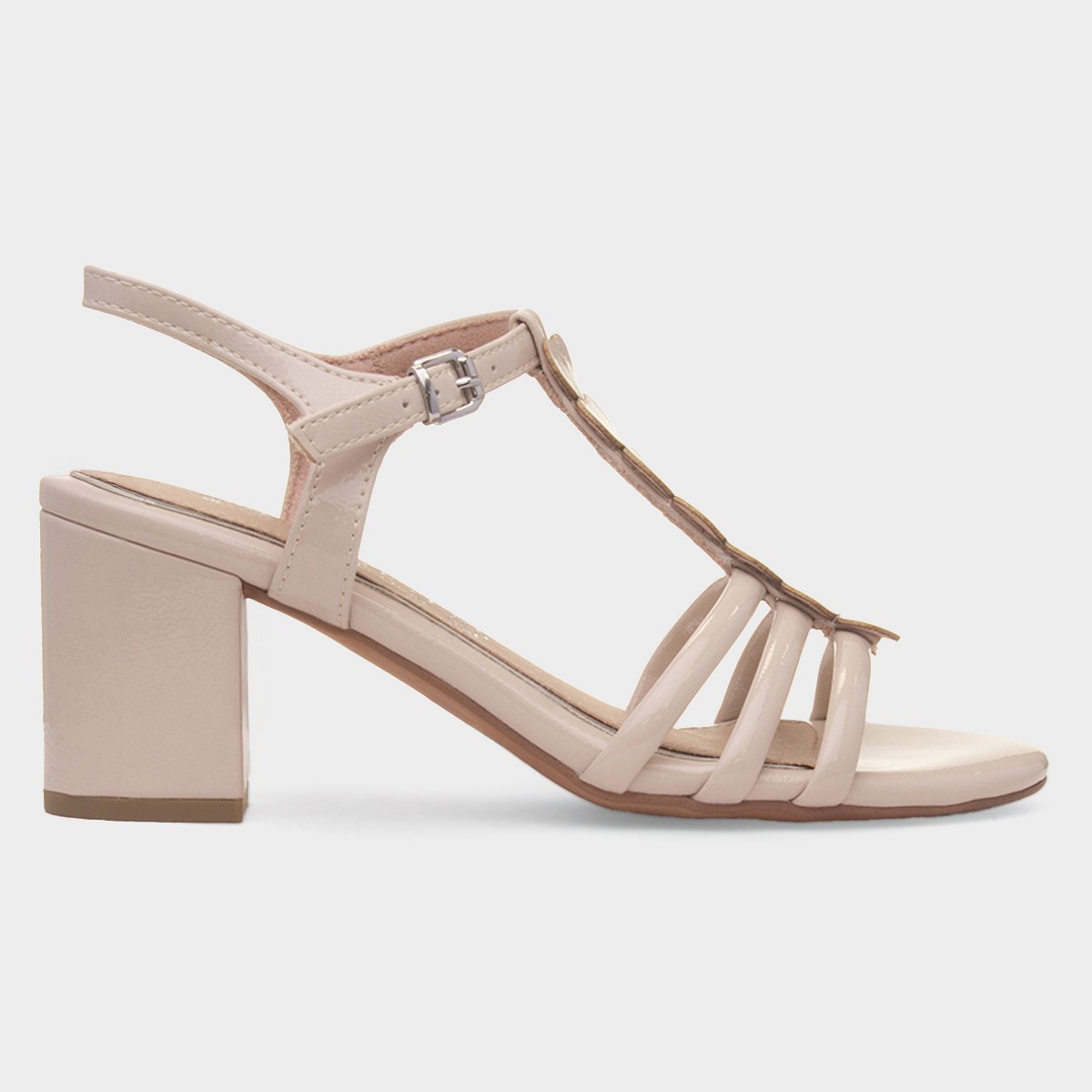 Womens Ivory Patent Heart T-Bar Heel