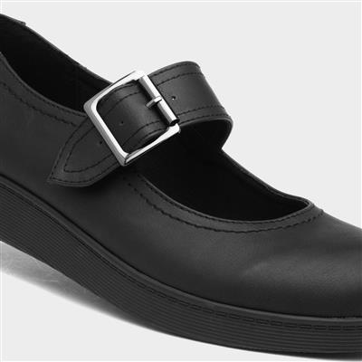 Womens Black Buckle Bar Shoe