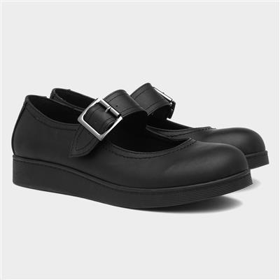 Womens Black Buckle Bar Shoe