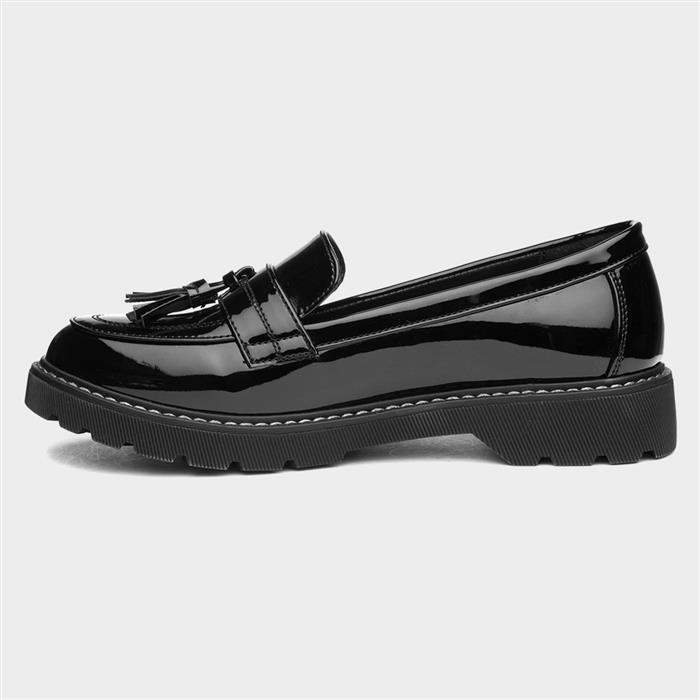 Womens Black Patent Slip On Tassel Loafer
