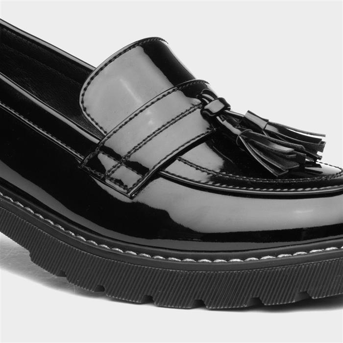 Womens Black Patent Slip On Tassel Loafer