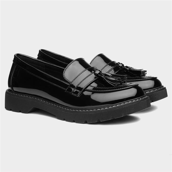 Womens Black Patent Slip On Tassel Loafer