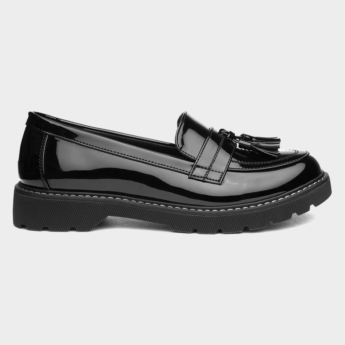 Lilley Angel Black Patent Tassel Loafer-150004 | Shoe Zone