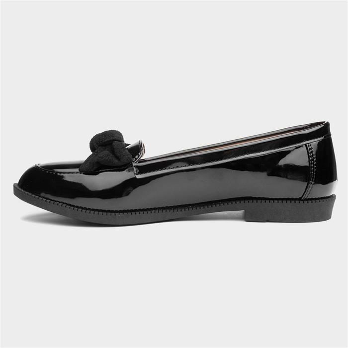 Womens Black Patent Bow Slip On Loafer