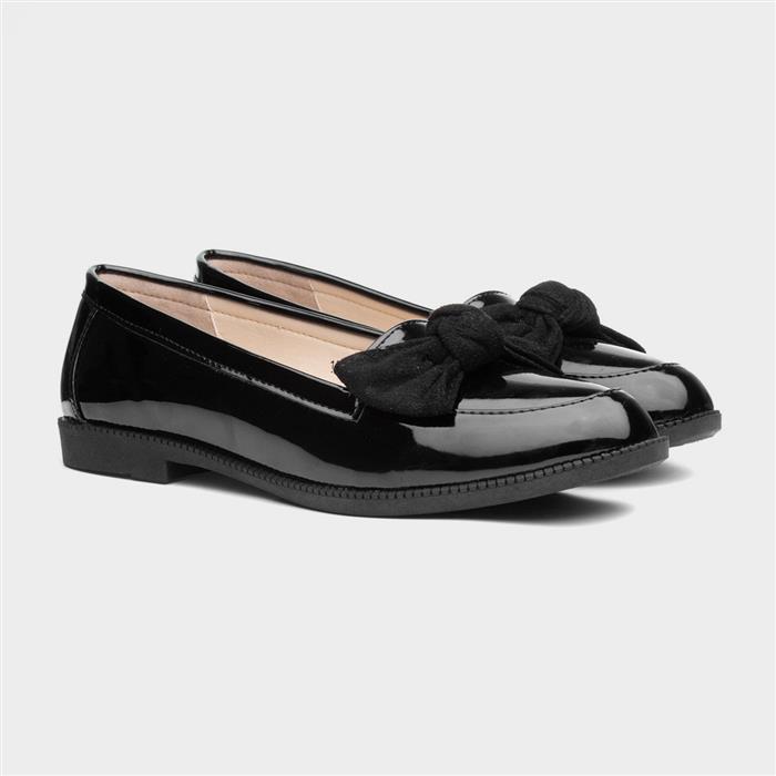 Womens Black Patent Bow Slip On Loafer