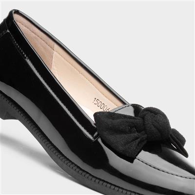 Womens Black Patent Loafer with a Bow