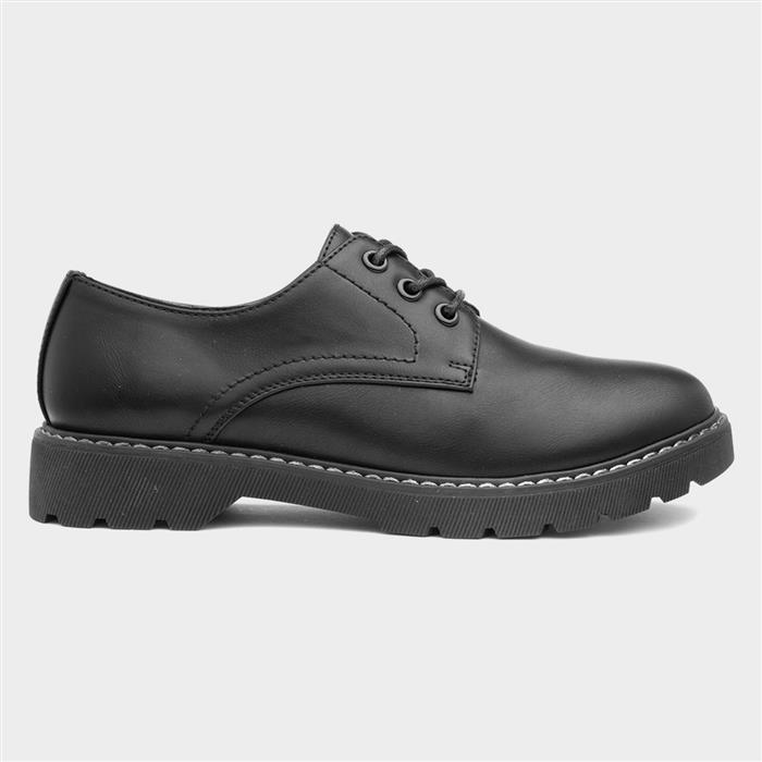 Womens Black Lace Up Chunky Shoes