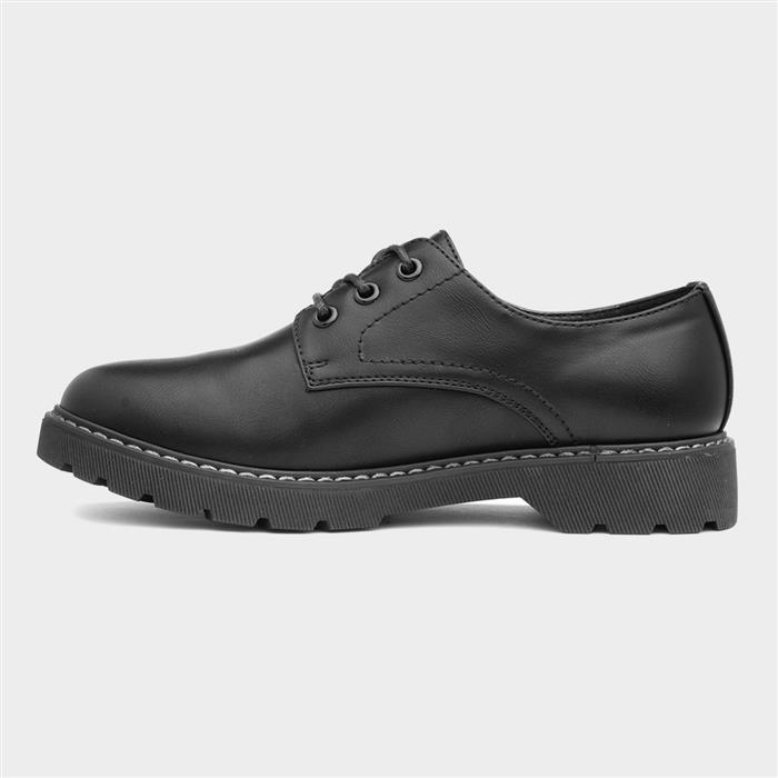 Womens Black Lace Up Chunky Shoes