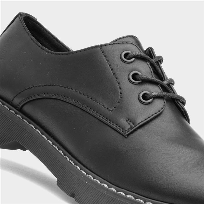 Womens Black Lace Up Chunky Shoes