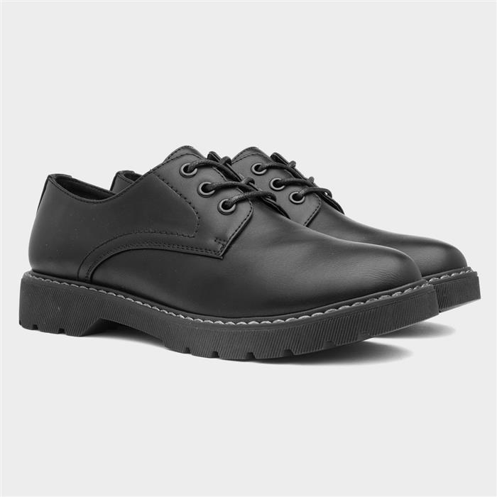Womens Black Lace Up Chunky Shoes