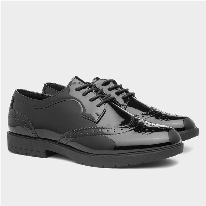 Womens Black Lace Up Patent Brogue Shoe