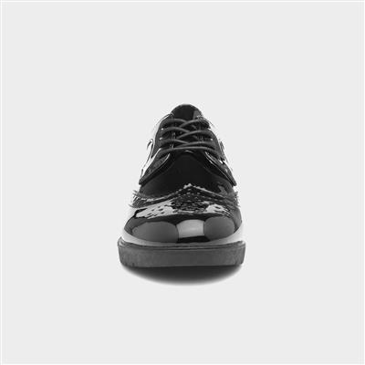 Womens Black Lace Up Patent Brogue Shoe