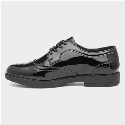 Womens Black Lace Up Patent Brogue Shoe