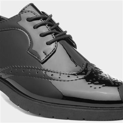 Womens Black Lace Up Patent Brogue Shoe