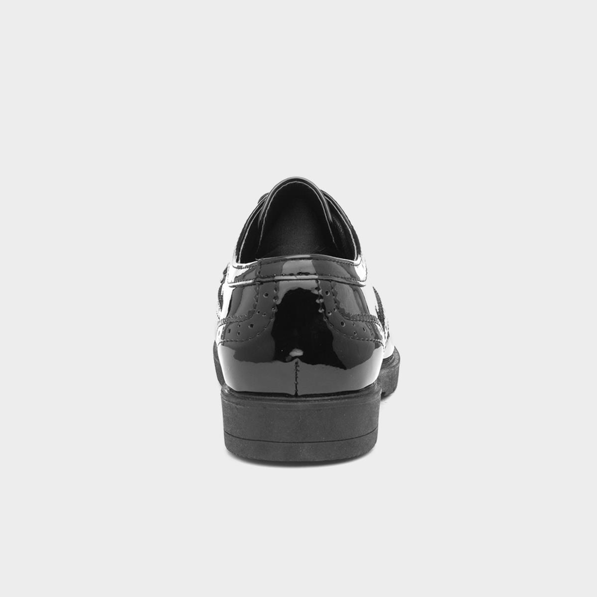 Lilley Womens Black Glossy Lace Up 
