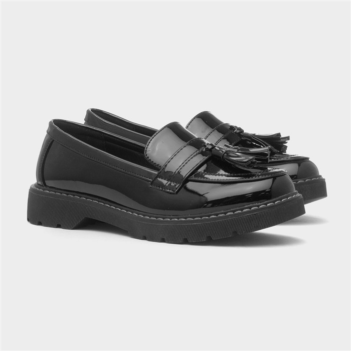 Womens Black Patent Tassel Loafer Shoe