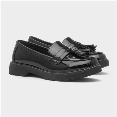 Womens Black Patent Tassel Loafer Shoe
