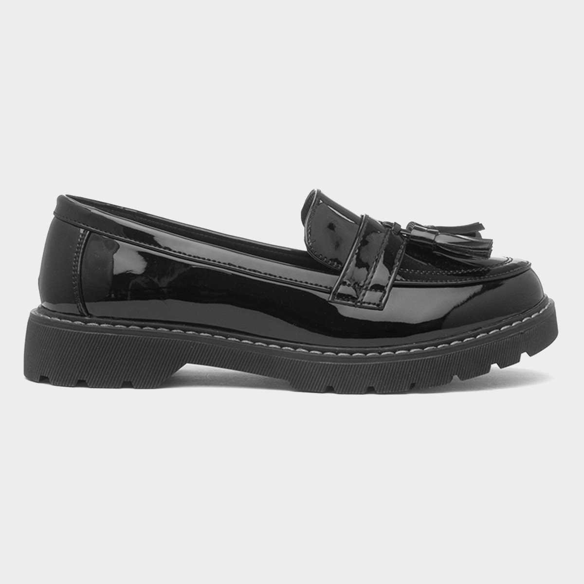 Womens Black Patent Tassel Loafers