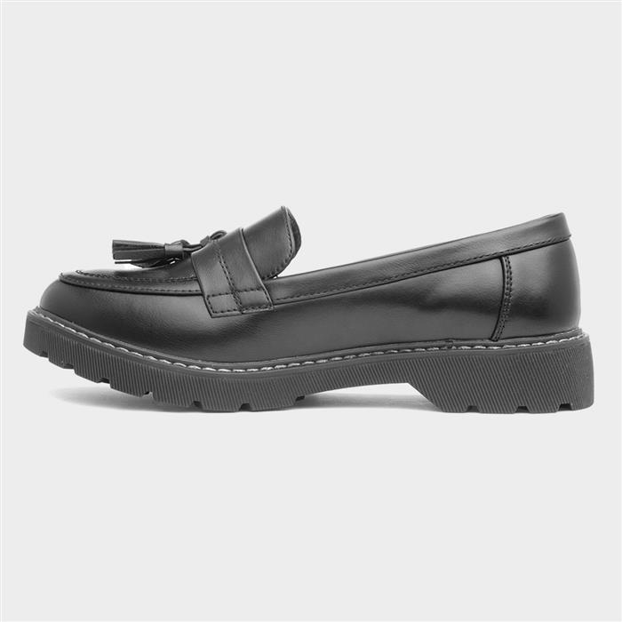 Womens Black Tassel Slip On Loafer Shoe