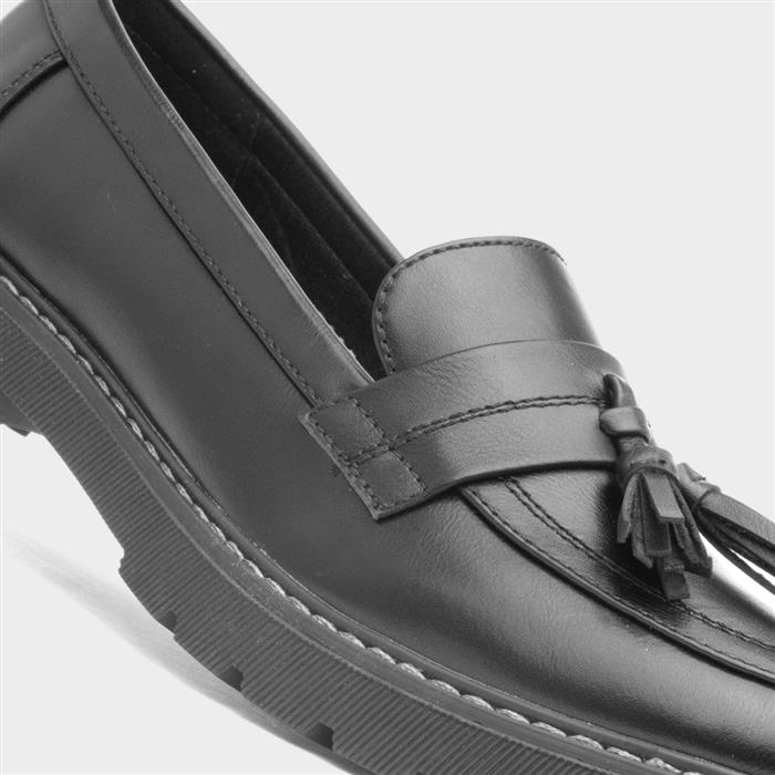 Womens Black Tassel Slip On Loafer Shoe
