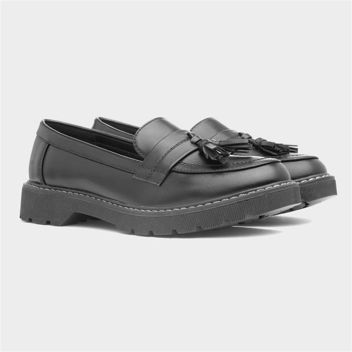 Womens Black Tassel Slip On Loafer Shoe