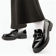 Lilley Womens Black Patent Chain Loafer Shoe (Click For Details)