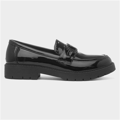 Womens Black Patent Chain Loafer Shoe