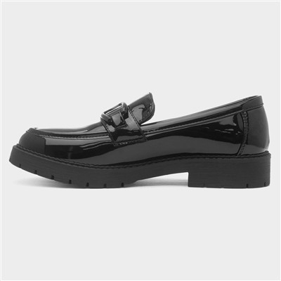 Womens Black Patent Chain Loafer Shoe