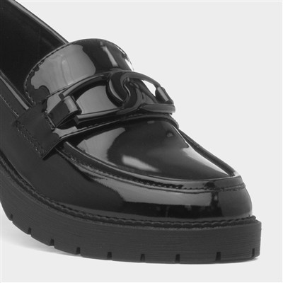 Womens Black Patent Slip On Chain Loafer