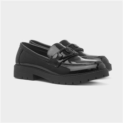 Womens Black Patent Slip On Chain Loafer