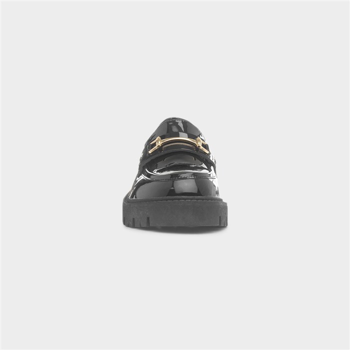 Womens Black Patent Gold Trim Loafer Shoe