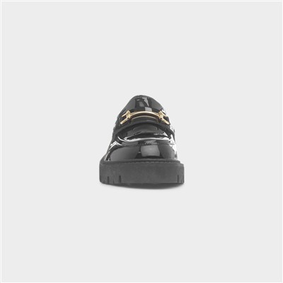 Womens Black Patent Gold Trim Loafer Shoe