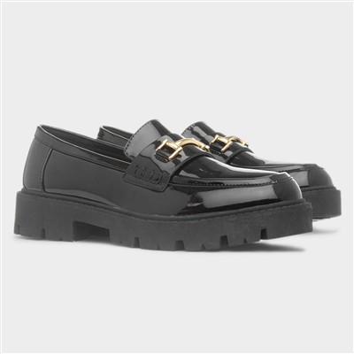 Womens Black Patent Gold Trim Loafer Shoe