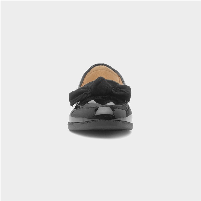Womens Black Patent Slip On Bow Loafer Shoe